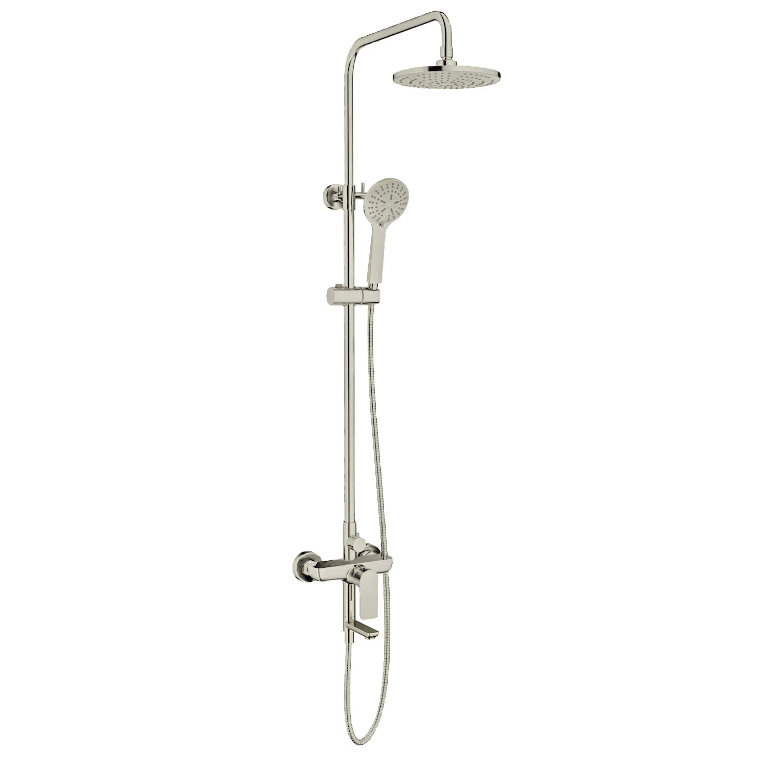 3 Way Shower Column System Featured Over Head Shower, Hand Shower and Tub Filler-AB403003 Brushed Nickel