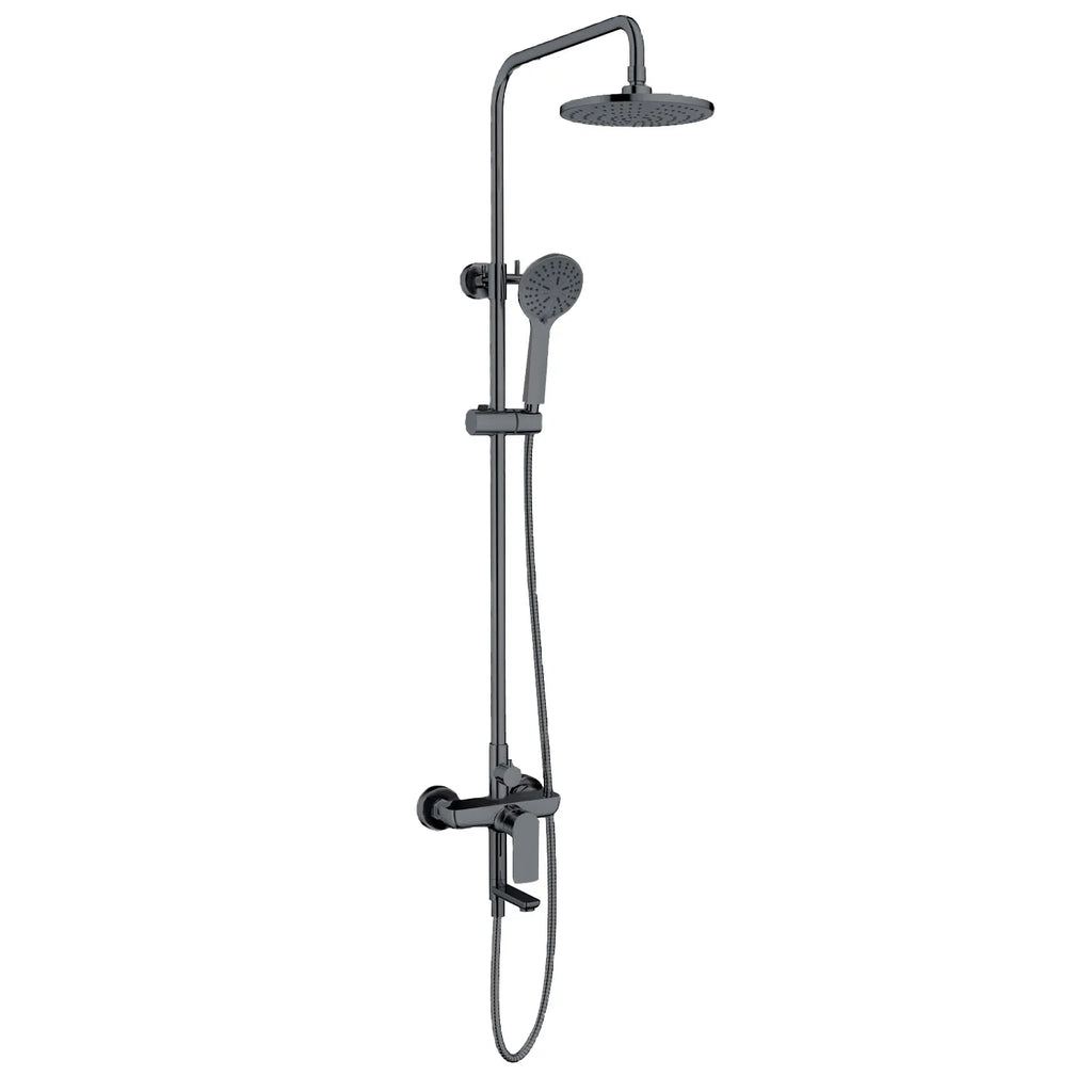 3 Way Shower Column System Featured Over Head Shower, Hand Shower and Tub Filler-AB403003 Brushed Gun Metal