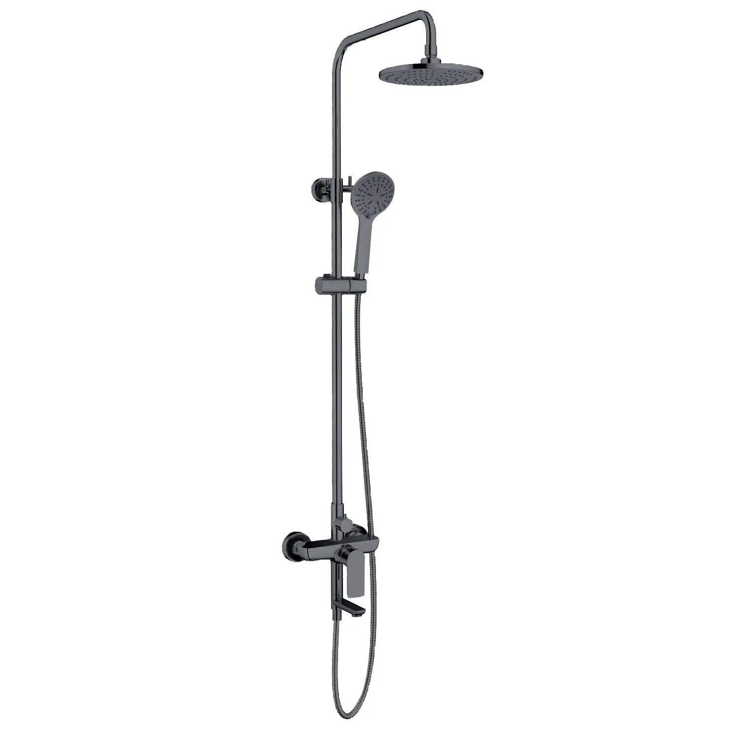 3 Way Shower Column System Featured Over Head Shower, Hand Shower and Tub Filler-AB403003 Brushed Gun Metal