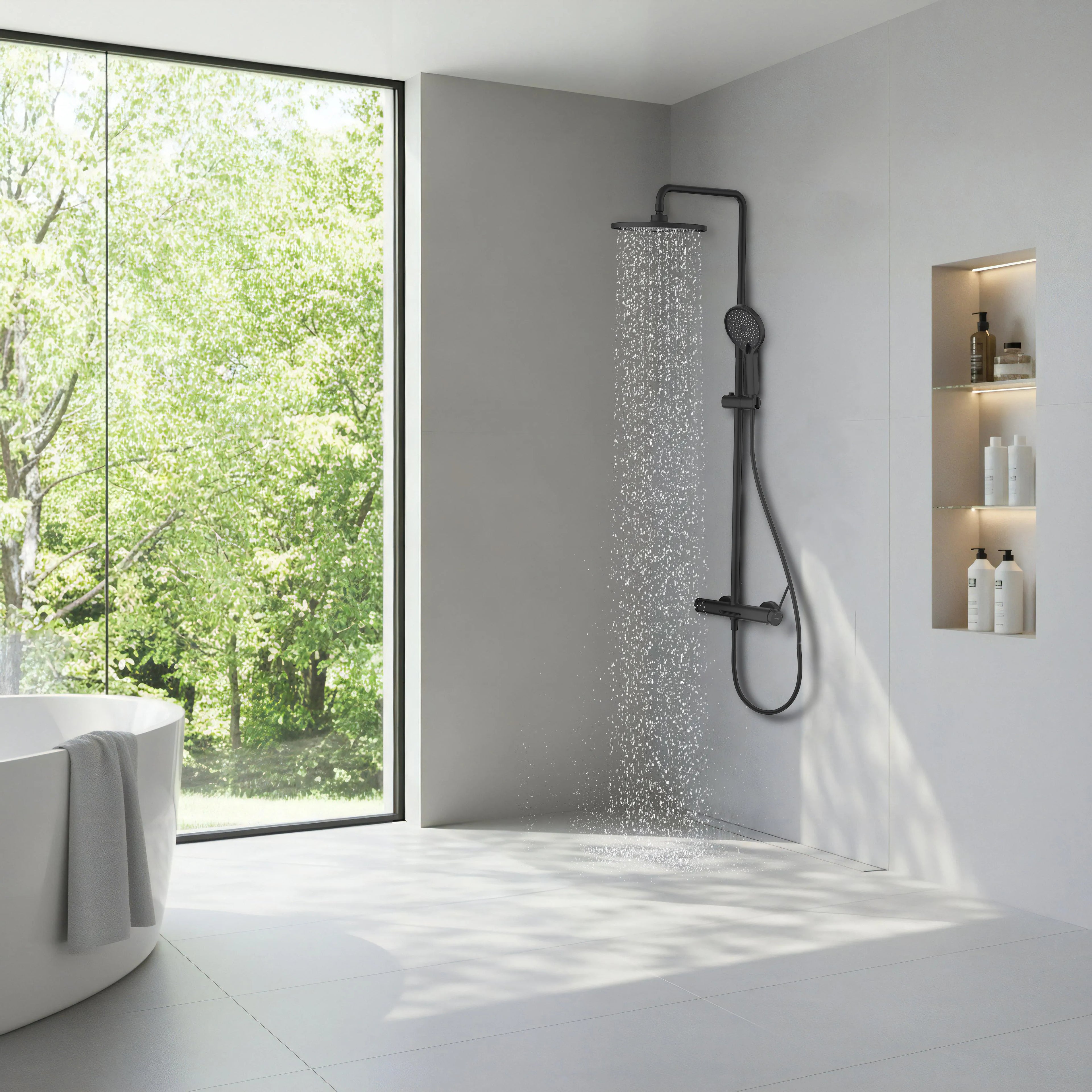 3-Way Shower Column System with Mixer, Rain Shower & Hand Shower – AB403006