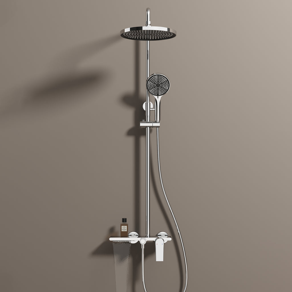MAXTOR 3 Way Shower Column System with Overhead Shower, Hand Shower & Tub Filler-AB403064