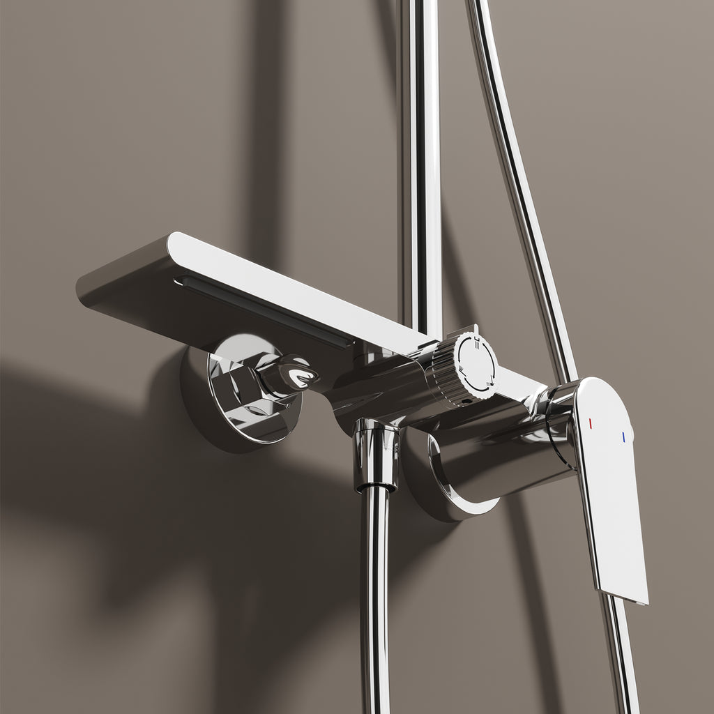 MAXTOR 3 Way Shower Column System with Overhead Shower, Hand Shower & Tub Filler-AB403064