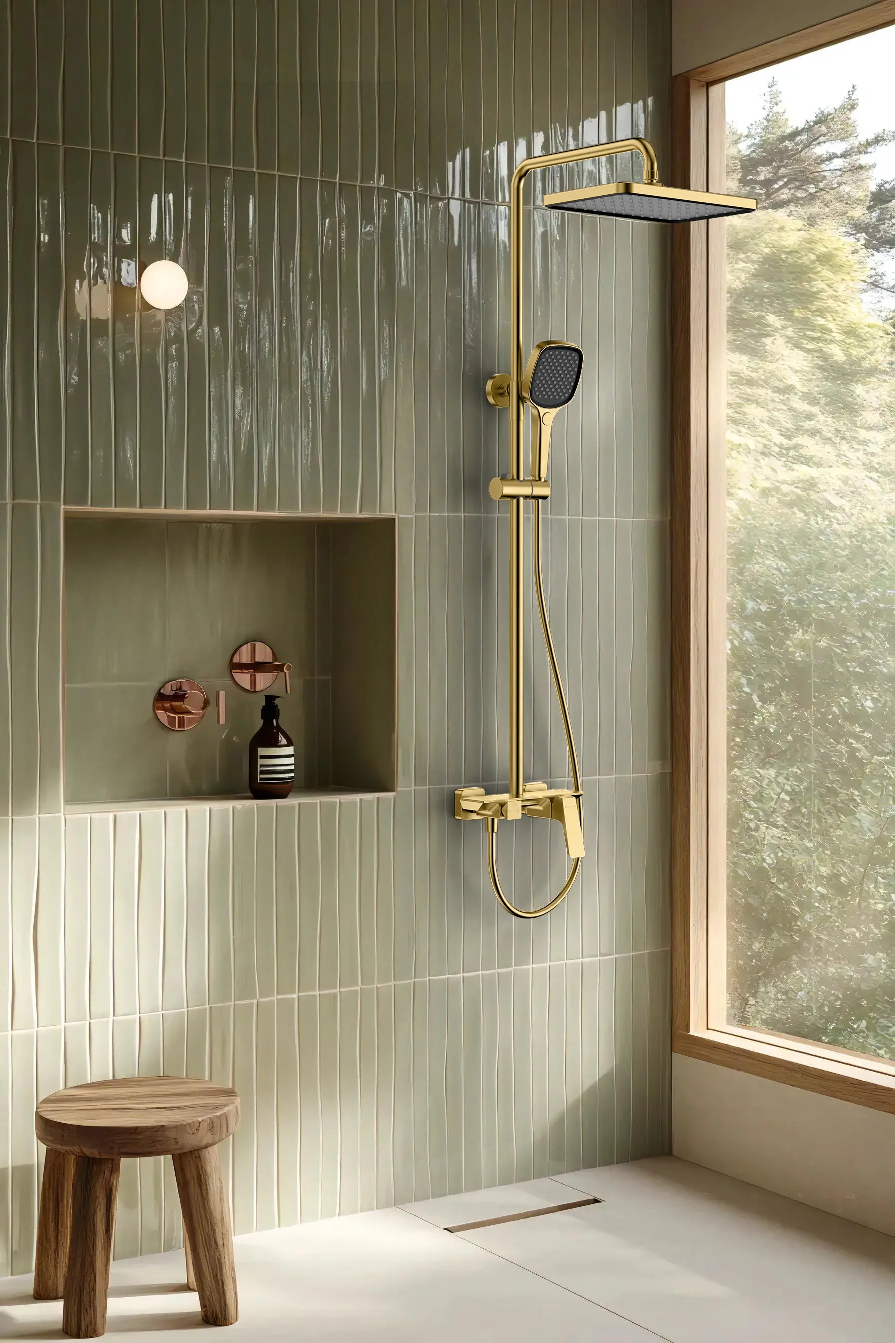 Aurora 3 Way Shower Column System with Brass Spout & Shampoo Shelf-AB403068