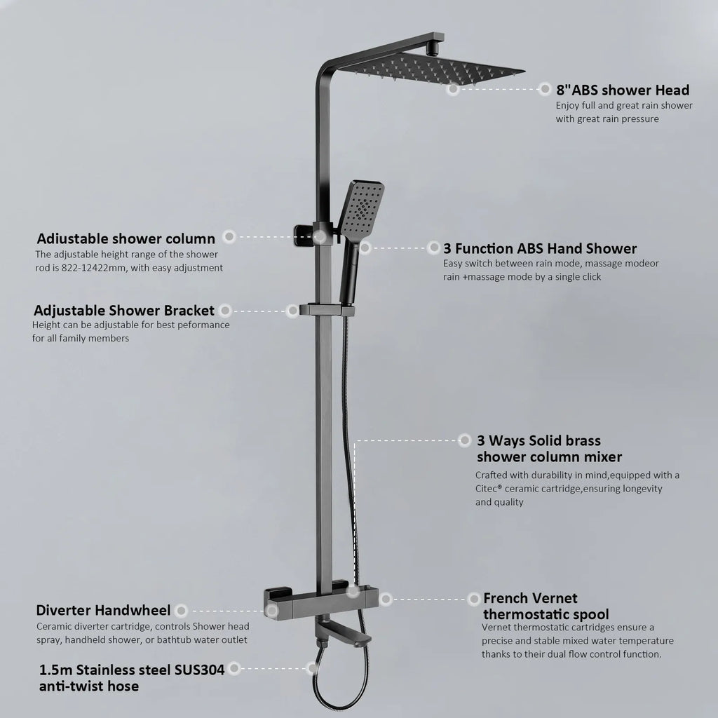 3 Way Thermostatic Shower Column – Brass Body & Multi-Function AB413000