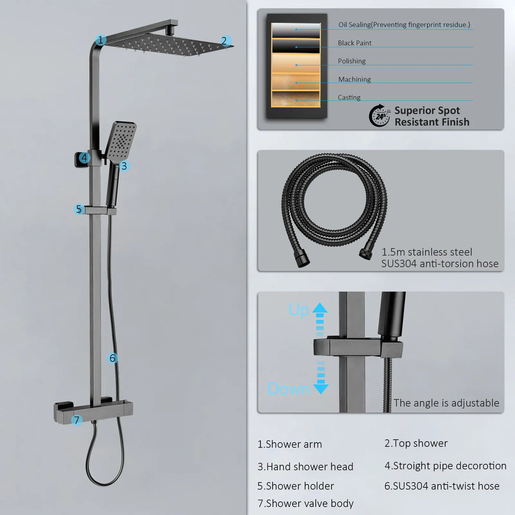 3 Way Thermostatic Shower Column – Brass Body & Multi-Function AB413000