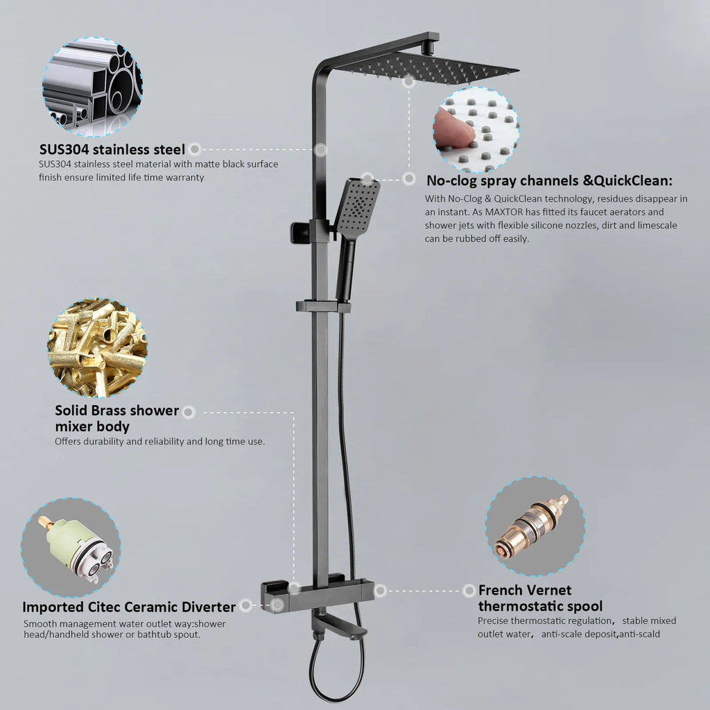 3 Way Thermostatic Shower Column – Brass Body & Multi-Function AB413000