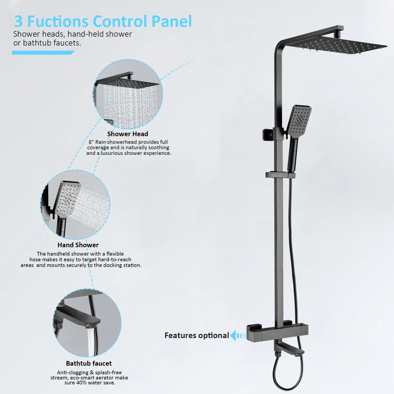 3 Way Thermostatic Shower Column – Brass Body & Multi-Function AB413000