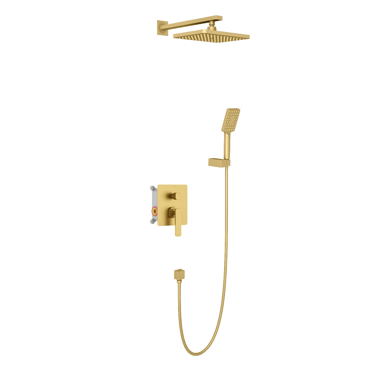 2-Way Wall Concealed Brass Shower System with Rain Shower, Hand Shower-AB502001 Brushed Gold