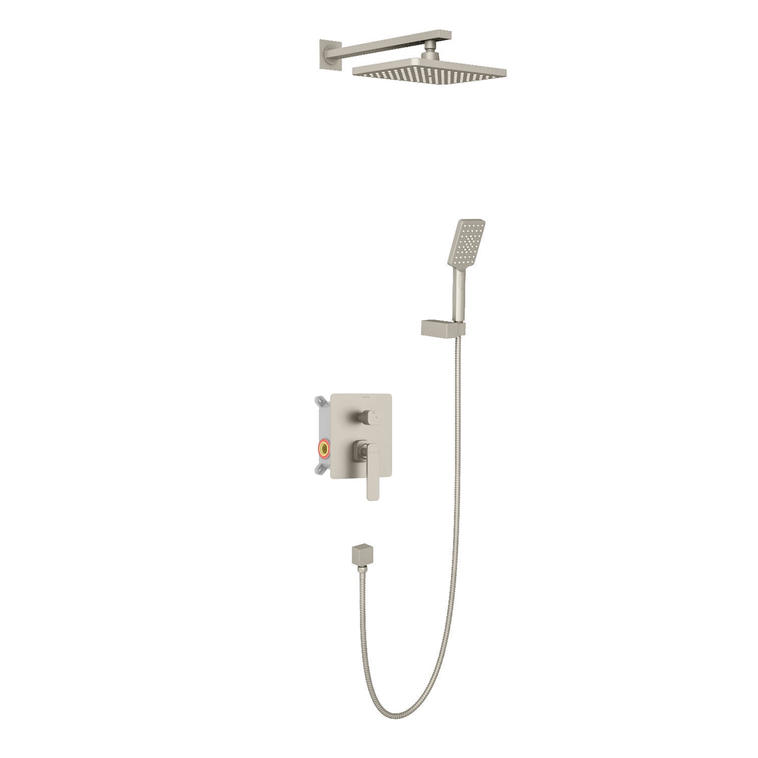 2-Way Wall Concealed Brass Shower System with Rain Shower, Hand Shower-AB502001 Brushed Nickel