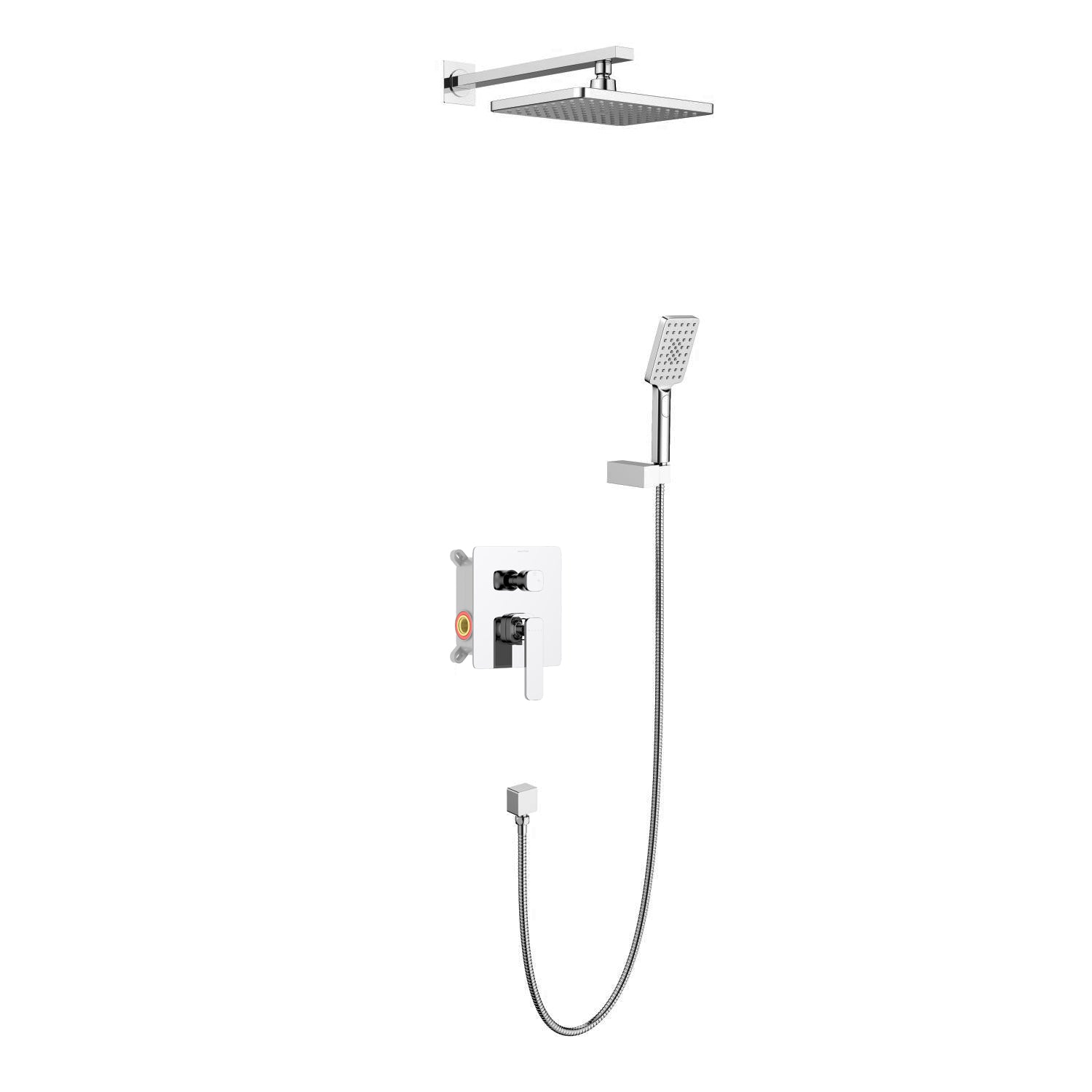 2-Way Wall Concealed Brass Shower System with Rain Shower, Hand Shower-AB502001 Chrome