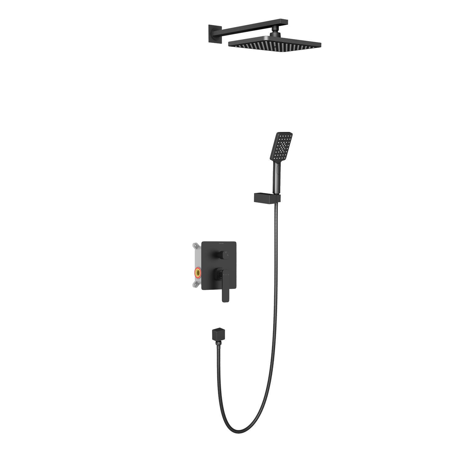 2-Way Wall Concealed Brass Shower System with Rain Shower, Hand Shower-AB502001 Brushed Gun Metal