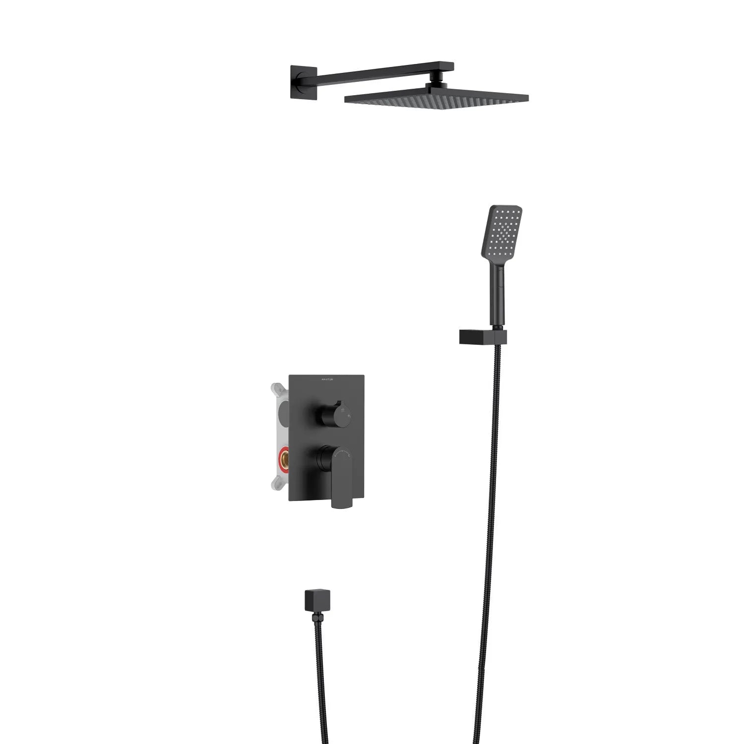 Nile Solid Brass 2-Way Wall Concealed Shower System with Rough-in Box-AB502003 Matte Black