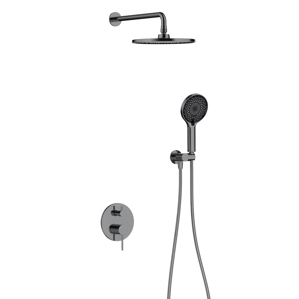 2-Way Wall Concealed Shower System with SUS304 Overhead Shower & 3-Function Hand Shower – AB502006 Brushed Gun Metal