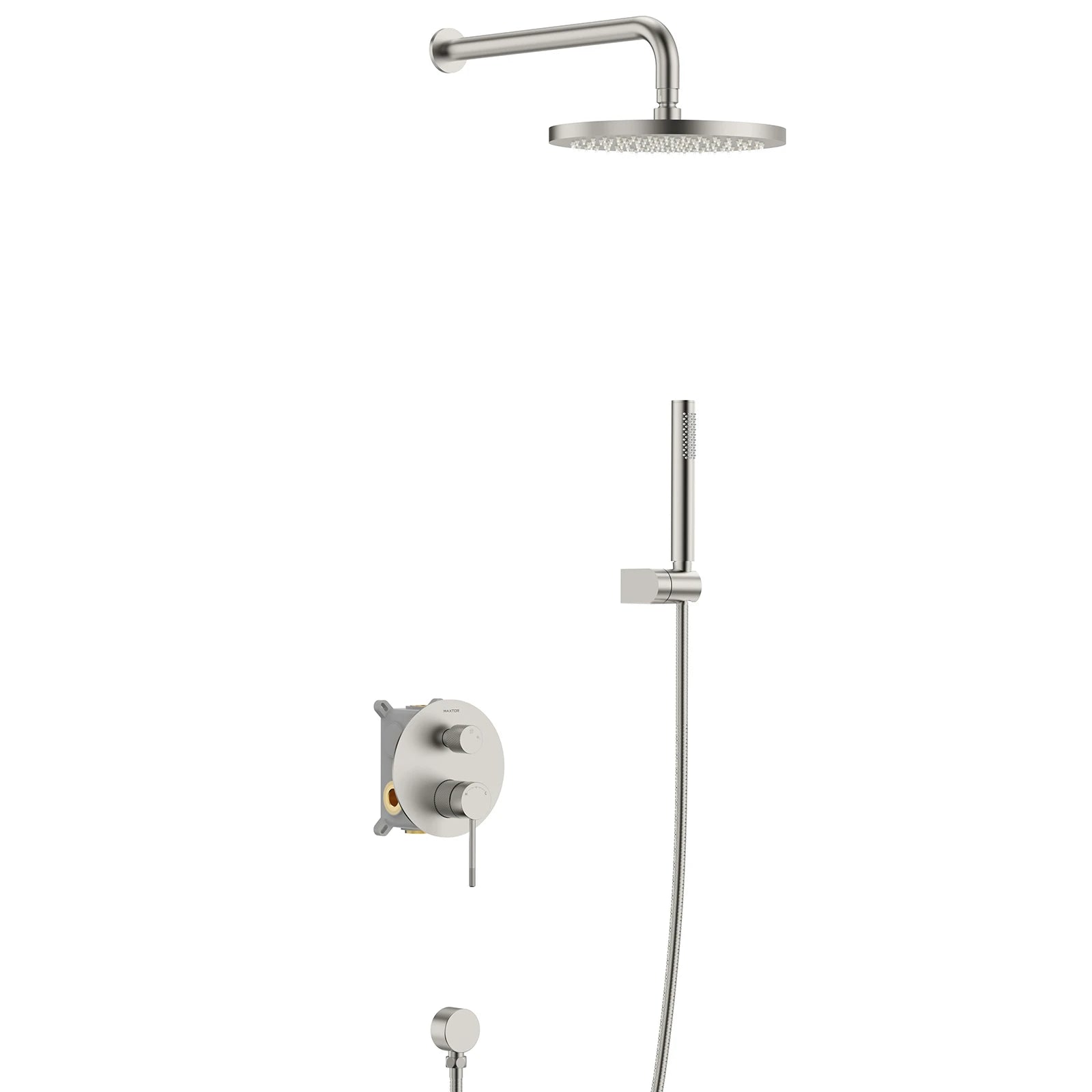 2 Way Wall Concealed Pressure Balance Shower System with Box and Trim Plate Kit – Rain Shower & Hand Shower – AB502033 Brushed Nickel