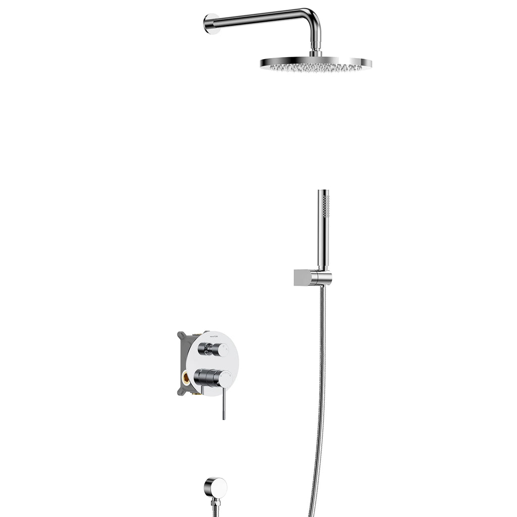 2 Way Wall Concealed Pressure Balance Shower System with Box and Trim Plate Kit – Rain Shower & Hand Shower – AB502033 Chrome
