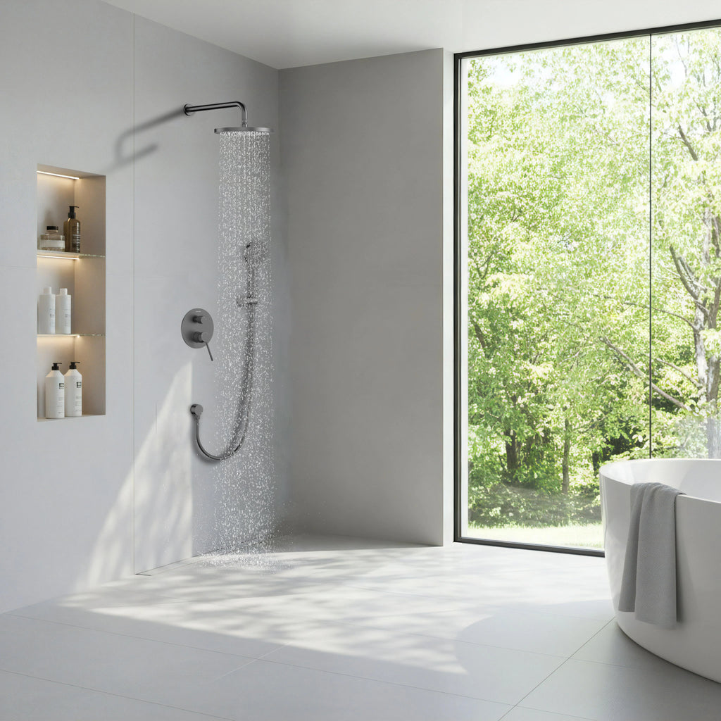 2 Way Wall Concealed Pressure Balance Shower System with Box and Trim Plate Kit – Rain Shower & Hand Shower – AB502033