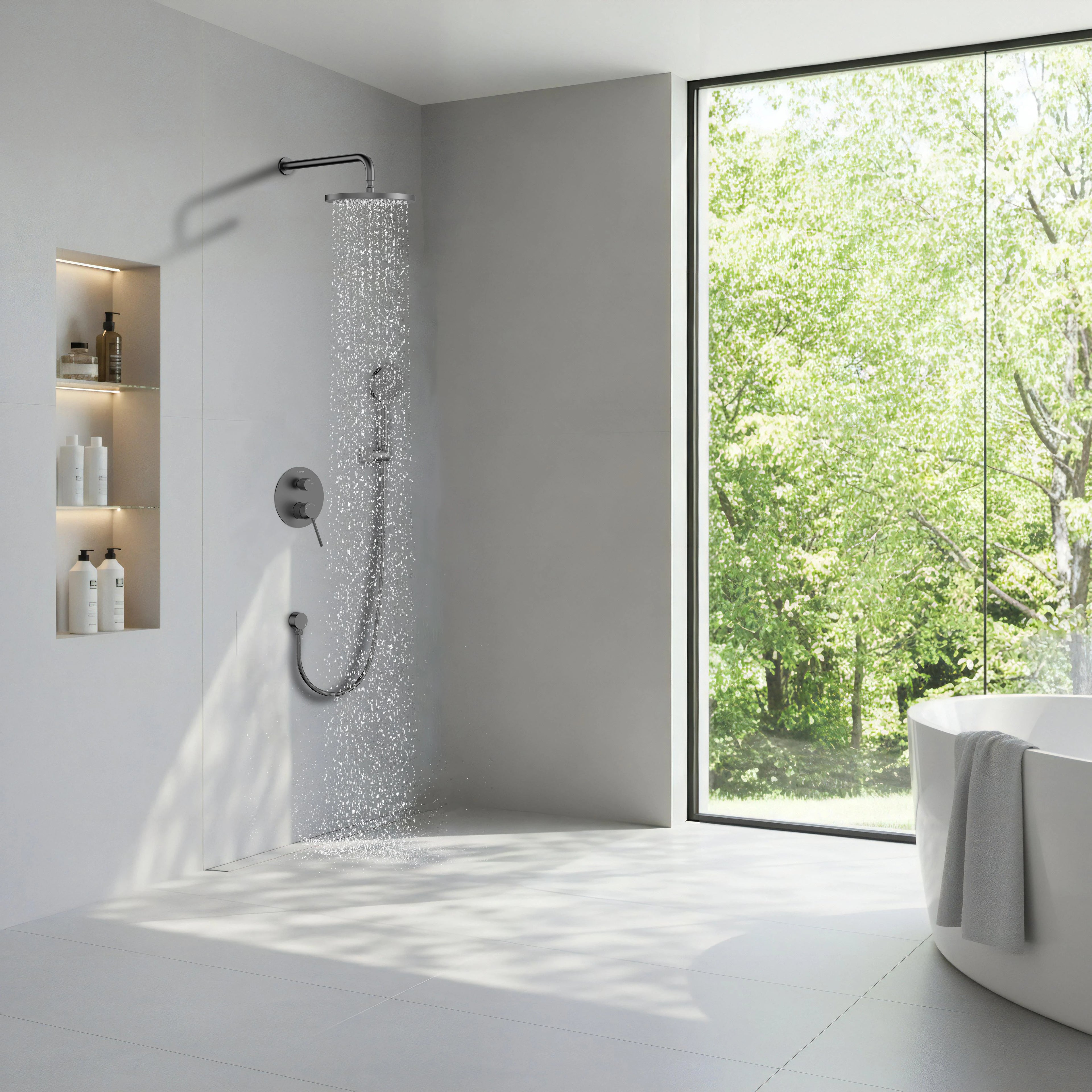 2 Way Wall Concealed Pressure Balance Shower System with Box and Trim Plate Kit – Rain Shower & Hand Shower – AB502033