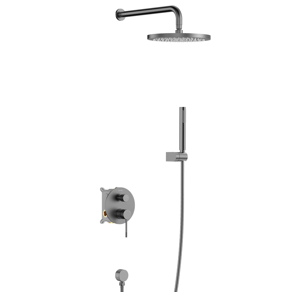 2 Way Wall Concealed Pressure Balance Shower System with Box and Trim Plate Kit – Rain Shower & Hand Shower – AB502033 Brushed Gun Metal