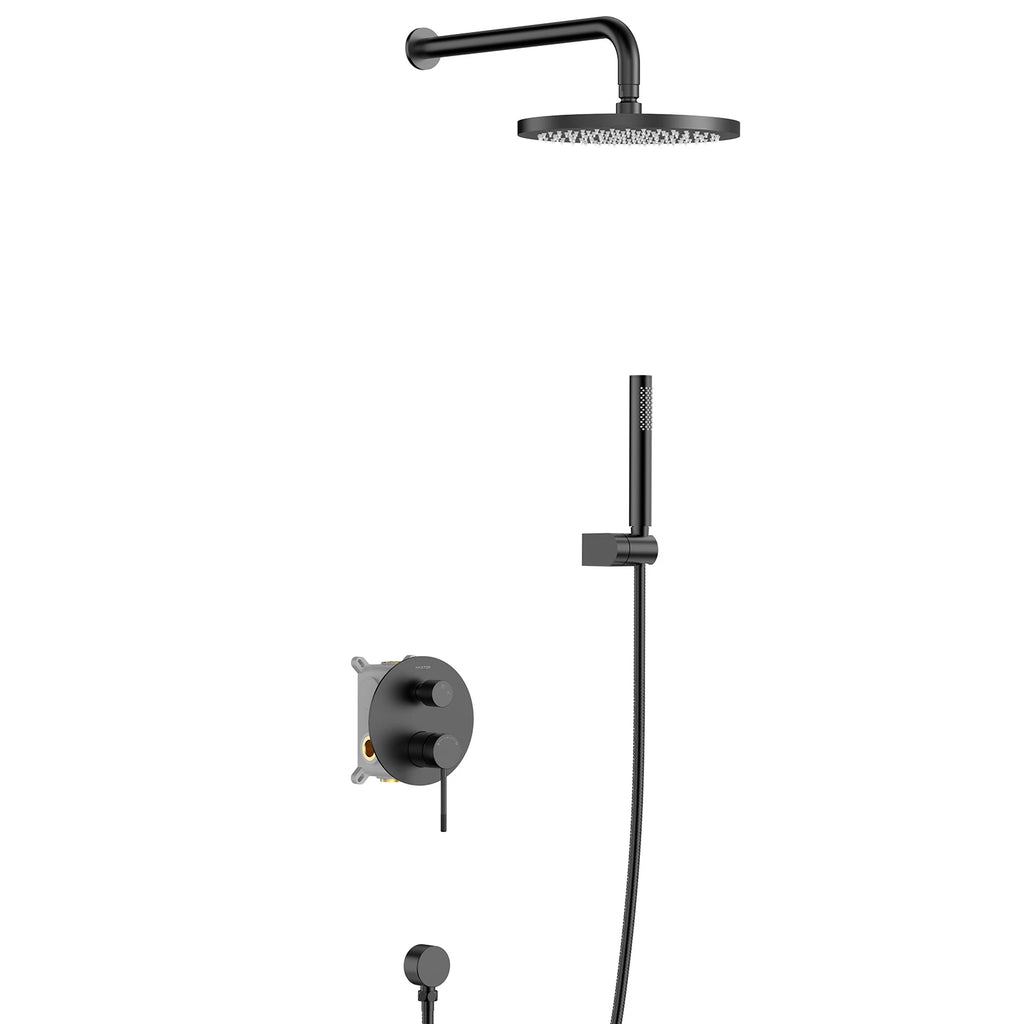 2 Way Wall Concealed Pressure Balance Shower System with Box and Trim Plate Kit – Rain Shower & Hand Shower – AB502033 Matte Black