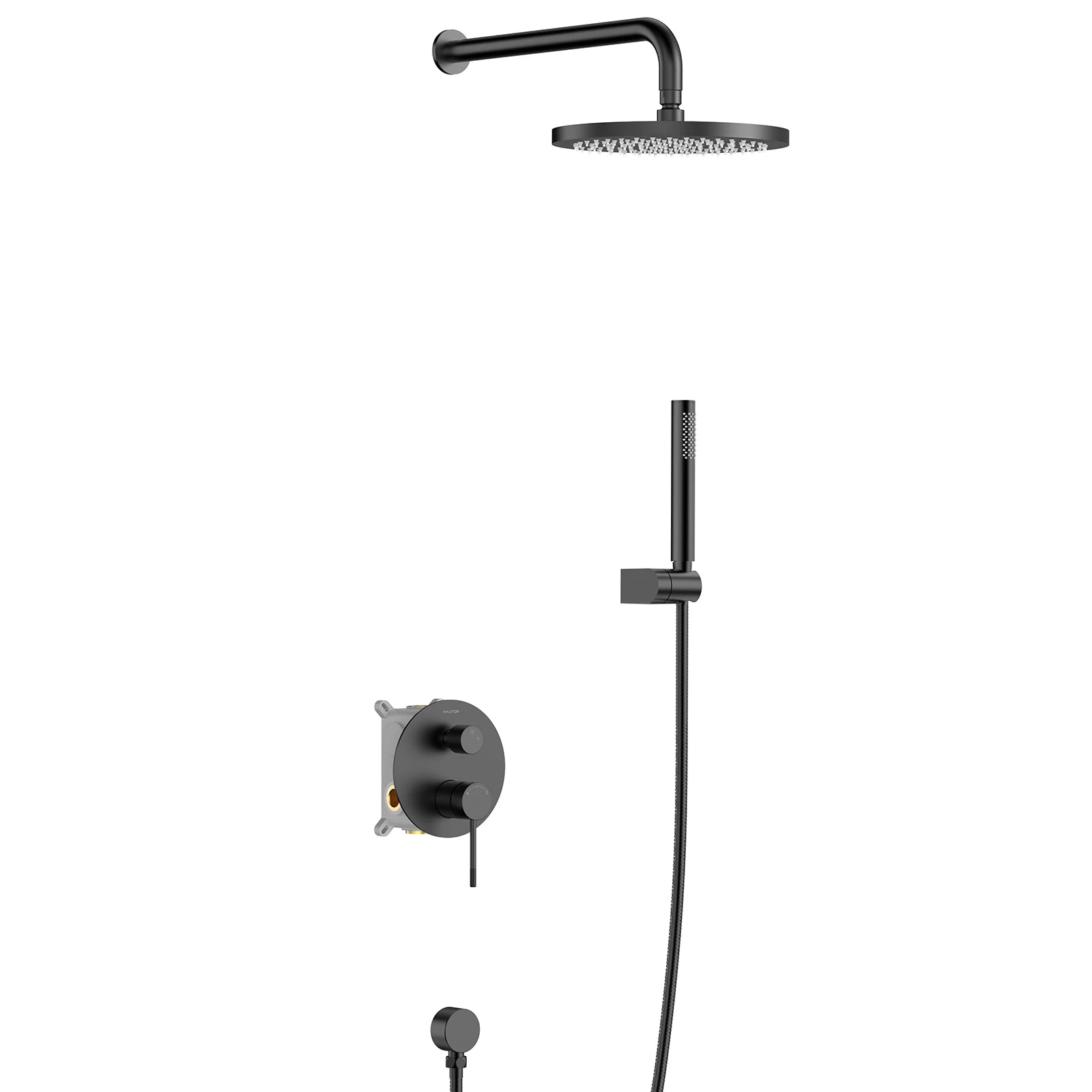 2 Way Wall Concealed Pressure Balance Shower System with Box and Trim Plate Kit – Rain Shower & Hand Shower – AB502033 Matte Black