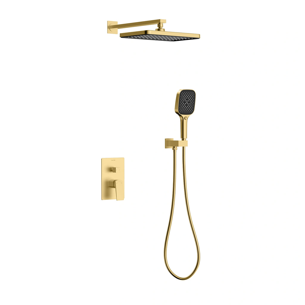 MAXTOR 2 Way Wall Concealed Pressure Balance Shower System with Overhead Rain Shower & Hand Shower-AB502065 Brushed Gold