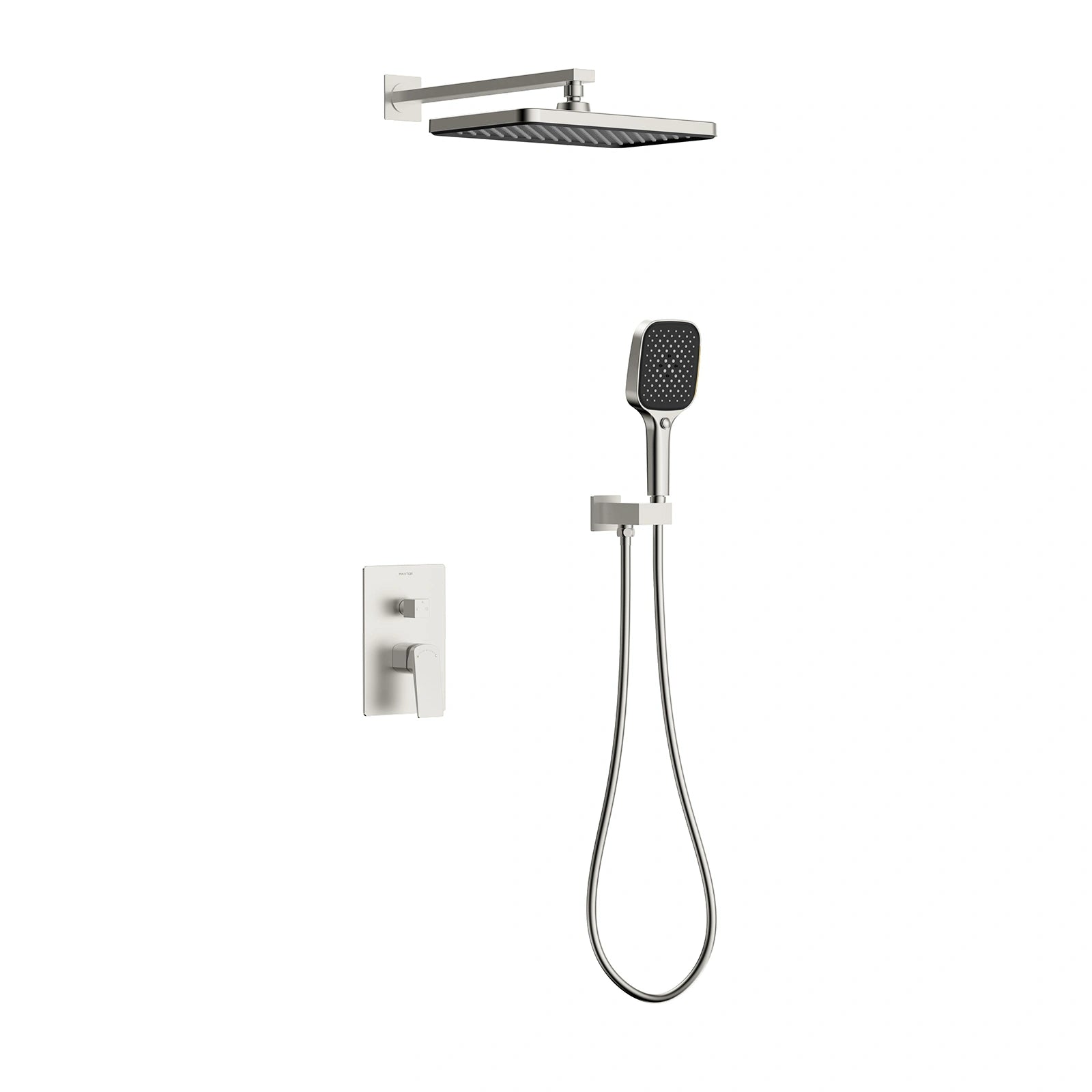 MAXTOR 2 Way Wall Concealed Pressure Balance Shower System with Overhead Rain Shower & Hand Shower-AB502065 Brushed Nickel