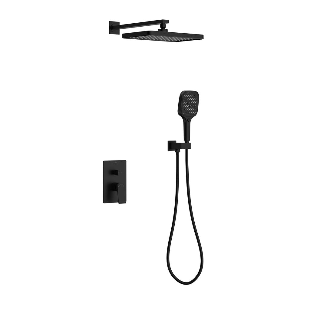 MAXTOR 2 Way Wall Concealed Pressure Balance Shower System with Overhead Rain Shower & Hand Shower-AB502065 Matte Black