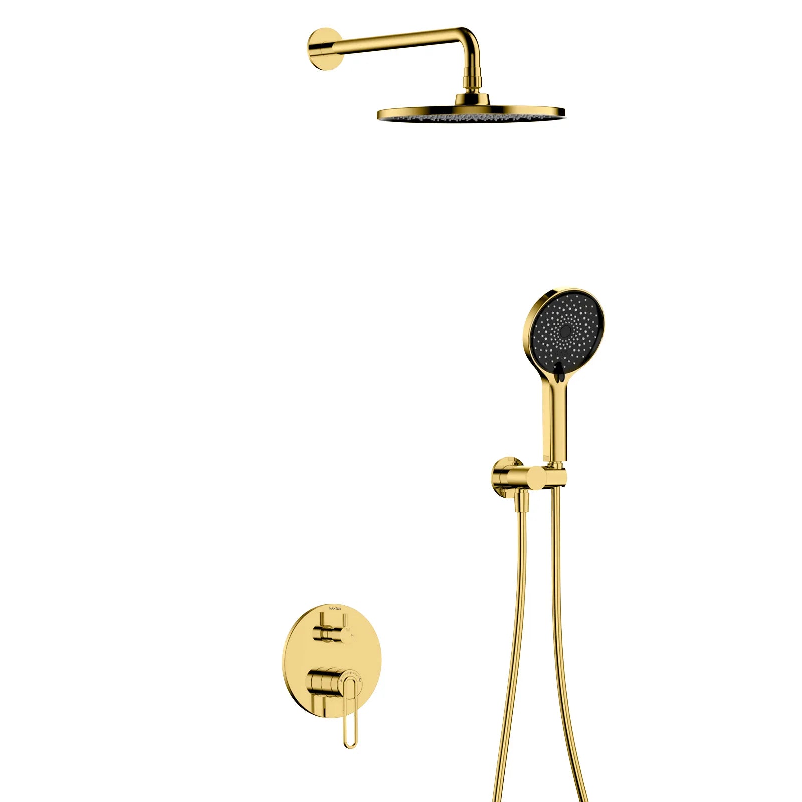 2-Way Wall Concealed Pressure Balance Shower System with Box & Trim Plate Kit – Rain Head & Handheld Shower Set – AB502069 Brushed Gold