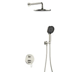 2-Way Wall Concealed Pressure Balance Shower System with Box & Trim Plate Kit – Rain Head & Handheld Shower Set – AB502069 Brushed Nickel