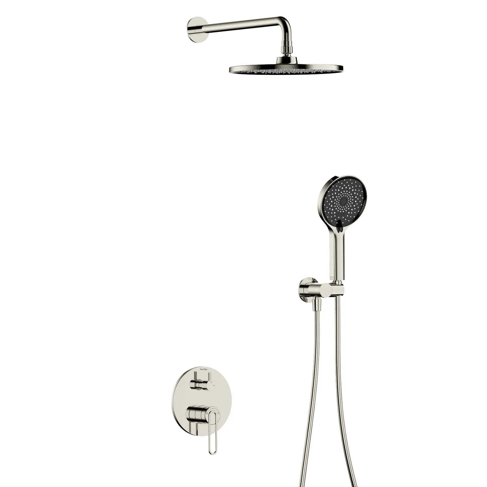 2-Way Wall Concealed Pressure Balance Shower System with Box & Trim Plate Kit – Rain Head & Handheld Shower Set – AB502069 Brushed Nickel
