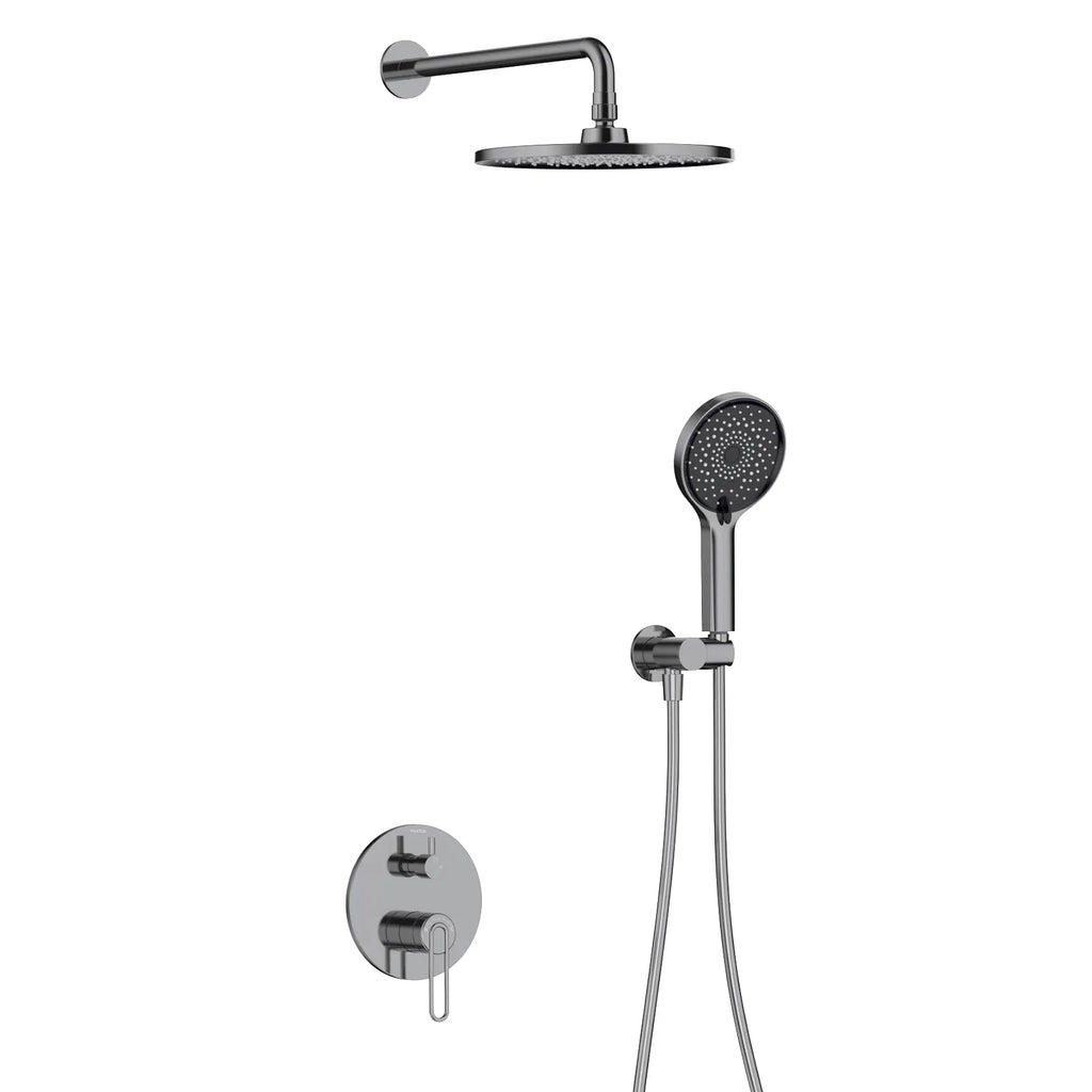 2-Way Wall Concealed Pressure Balance Shower System with Box & Trim Plate Kit – Rain Head & Handheld Shower Set – AB502069 Brushed Gun Metal