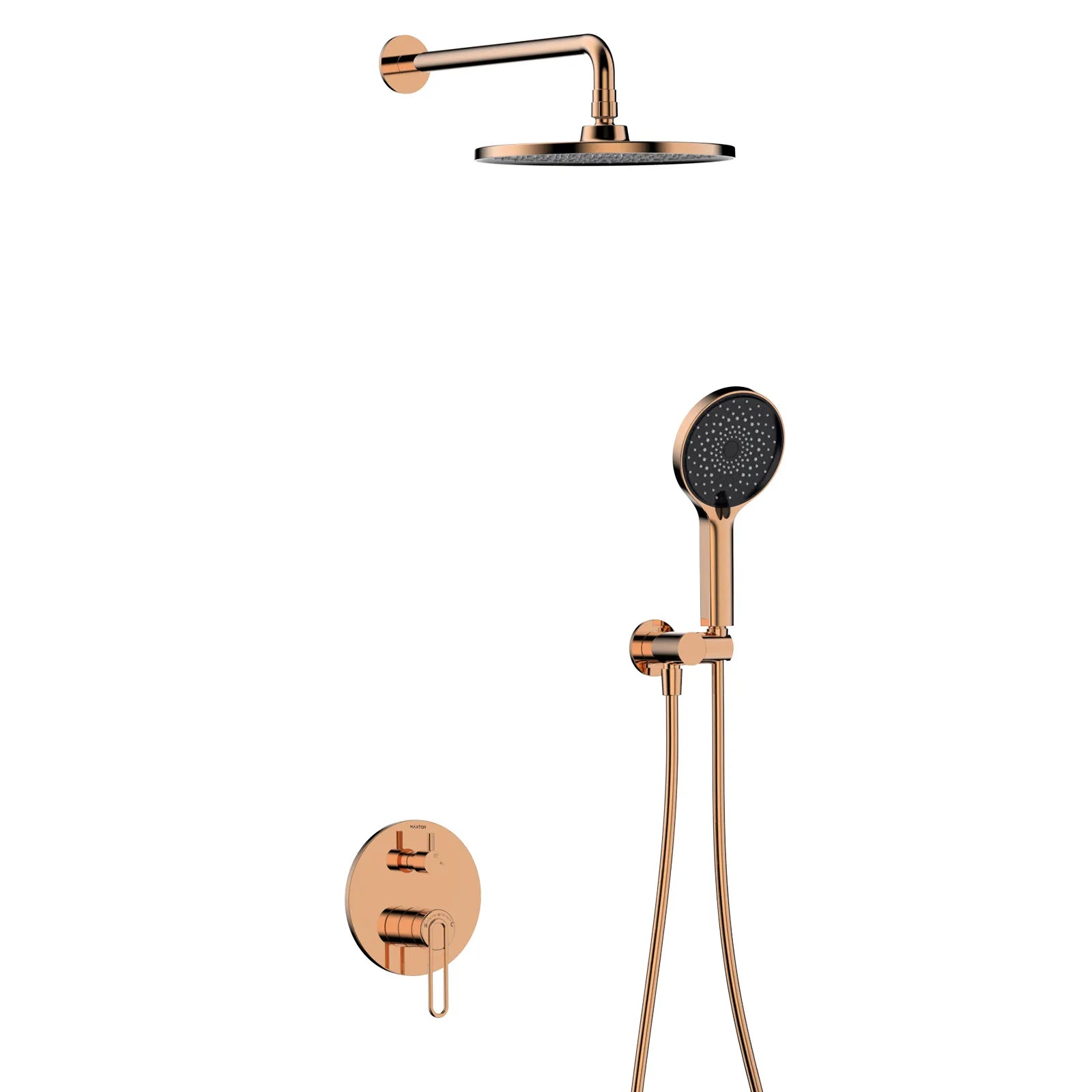 2-Way Wall Concealed Pressure Balance Shower System with Box & Trim Plate Kit – Rain Head & Handheld Shower Set – AB502069 Rose Gold