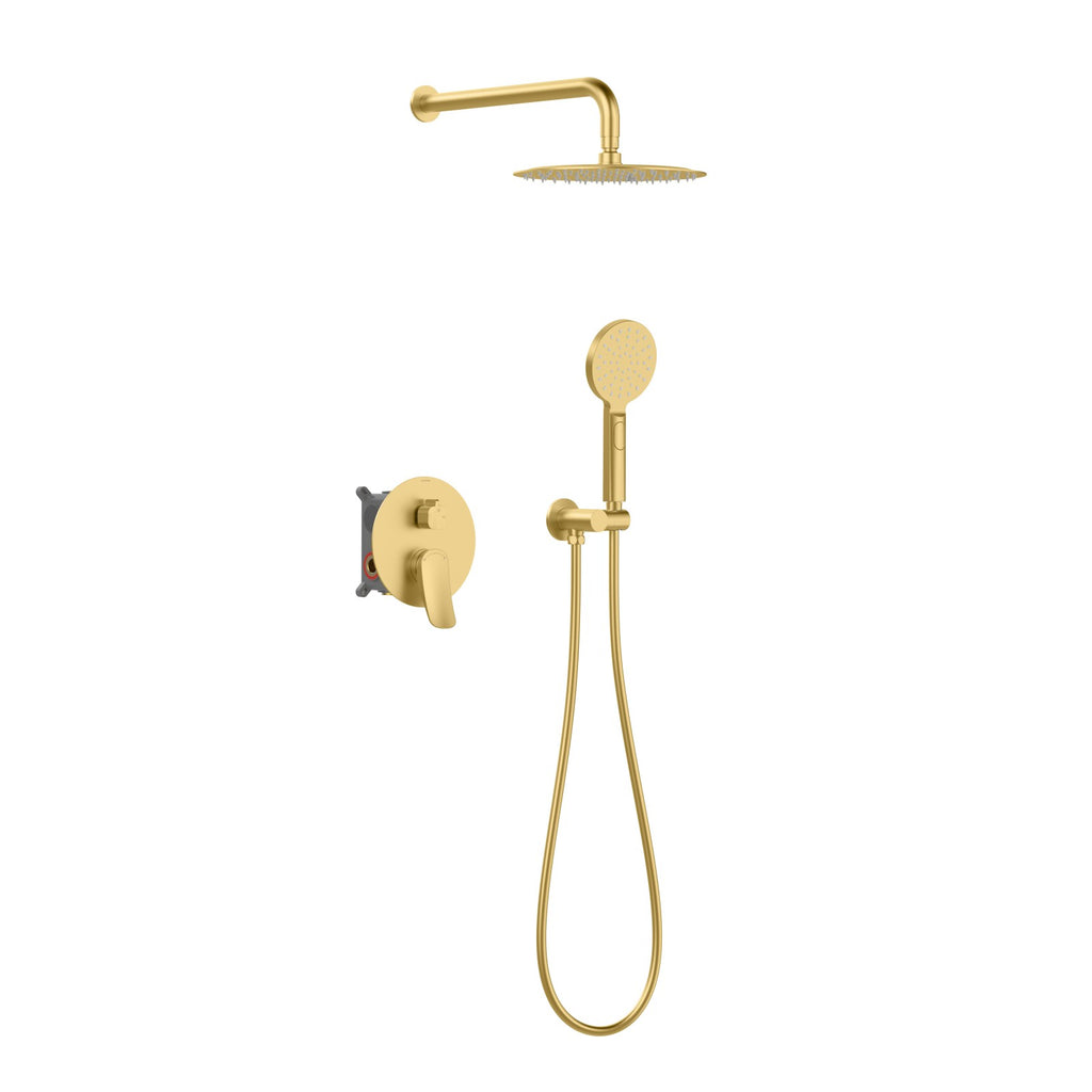 2 Way Concealed Shower System with Rain Shower and Hand Shower – Round Trim Shower Set – AB502076 Brushed Gold