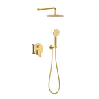 2 Way Concealed Shower System with Rain Shower and Hand Shower – Round Trim Shower Set – AB502076 Brushed Gold