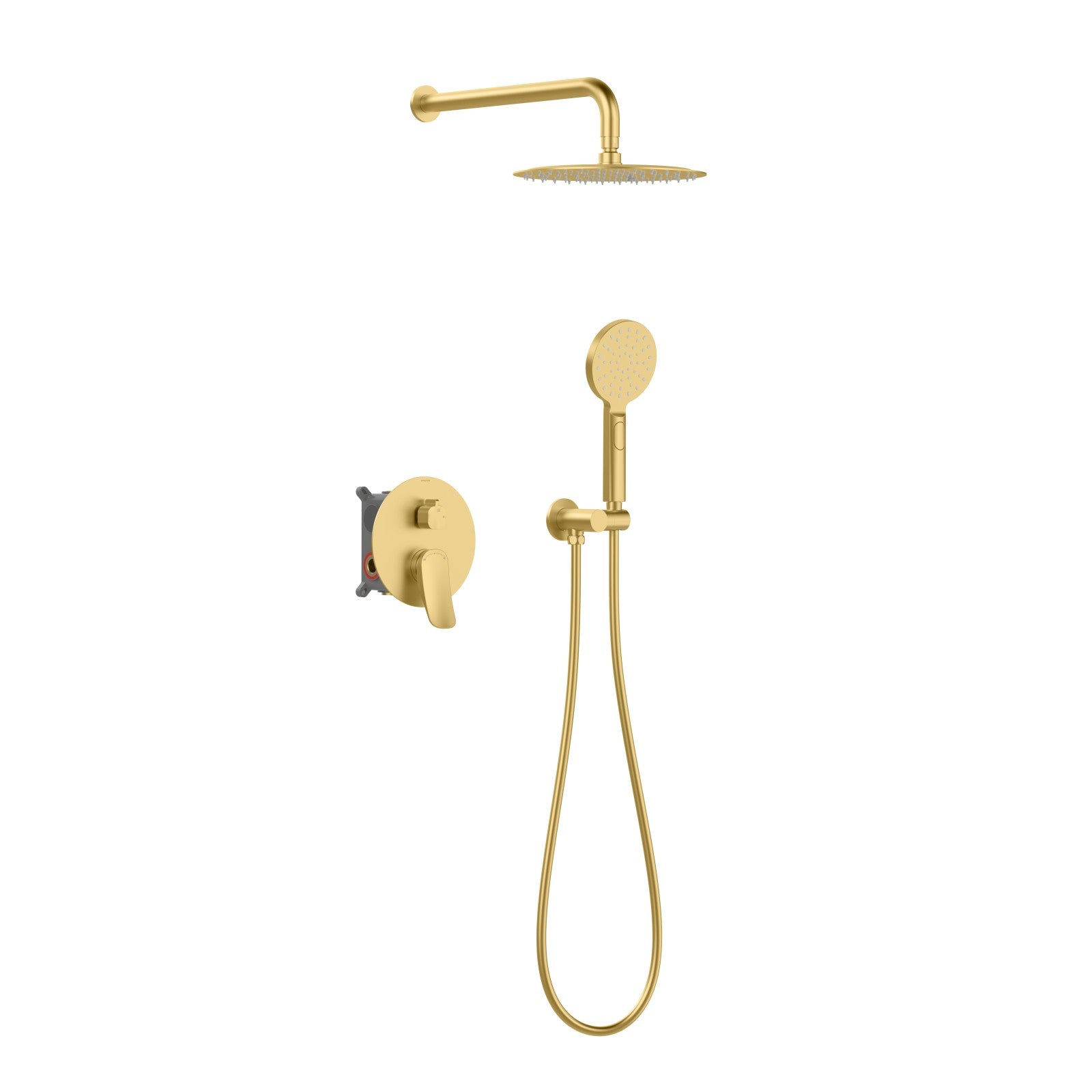 2 Way Concealed Shower System with Rain Shower and Hand Shower – Round Trim Shower Set – AB502076 Brushed Gold