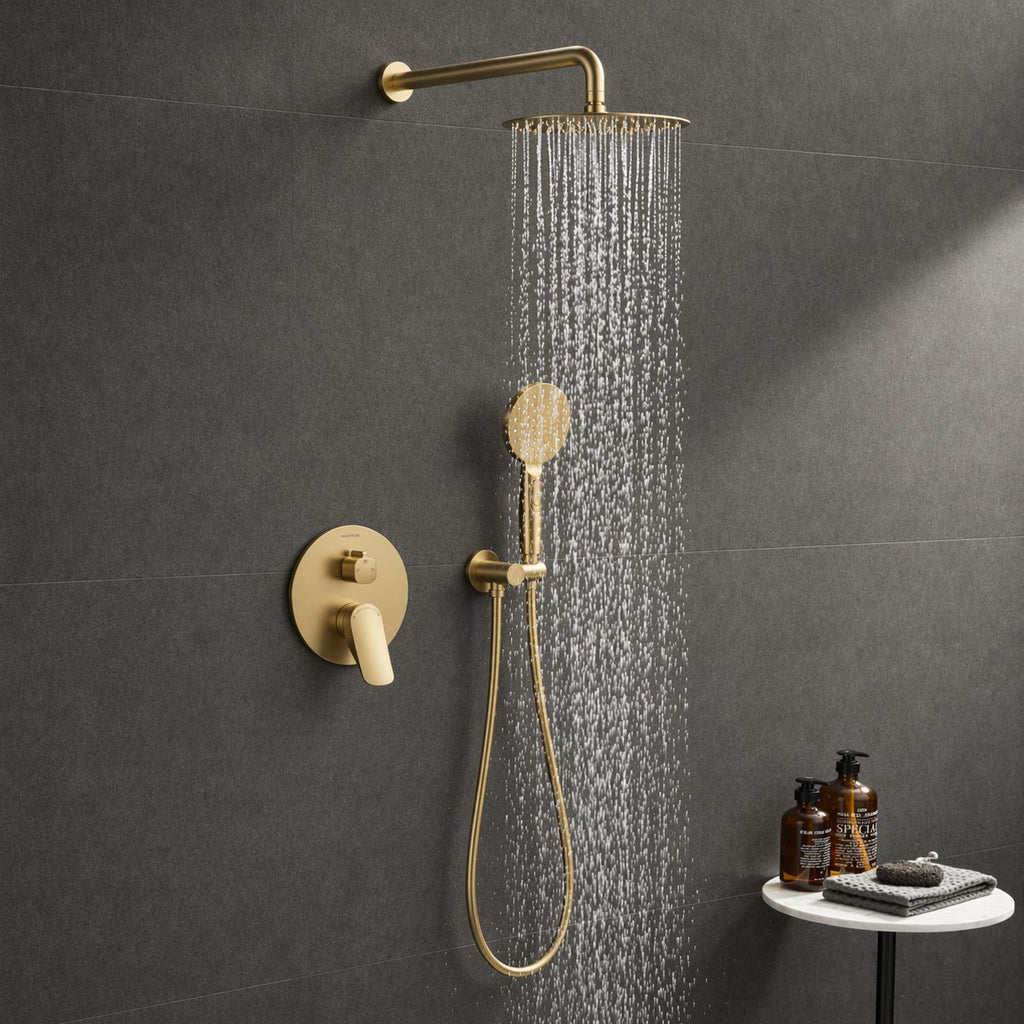 2 Way Concealed Shower System with Rain Shower and Hand Shower – Round Trim Shower Set – AB502076