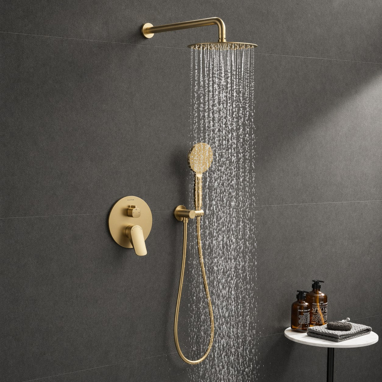 2 Way Concealed Shower System with Rain Shower and Hand Shower – Round Trim Shower Set – AB502076