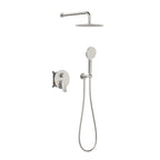 2 Way Concealed Shower System with Rain Shower and Hand Shower – Round Trim Shower Set – AB502076 Brushed Nickel