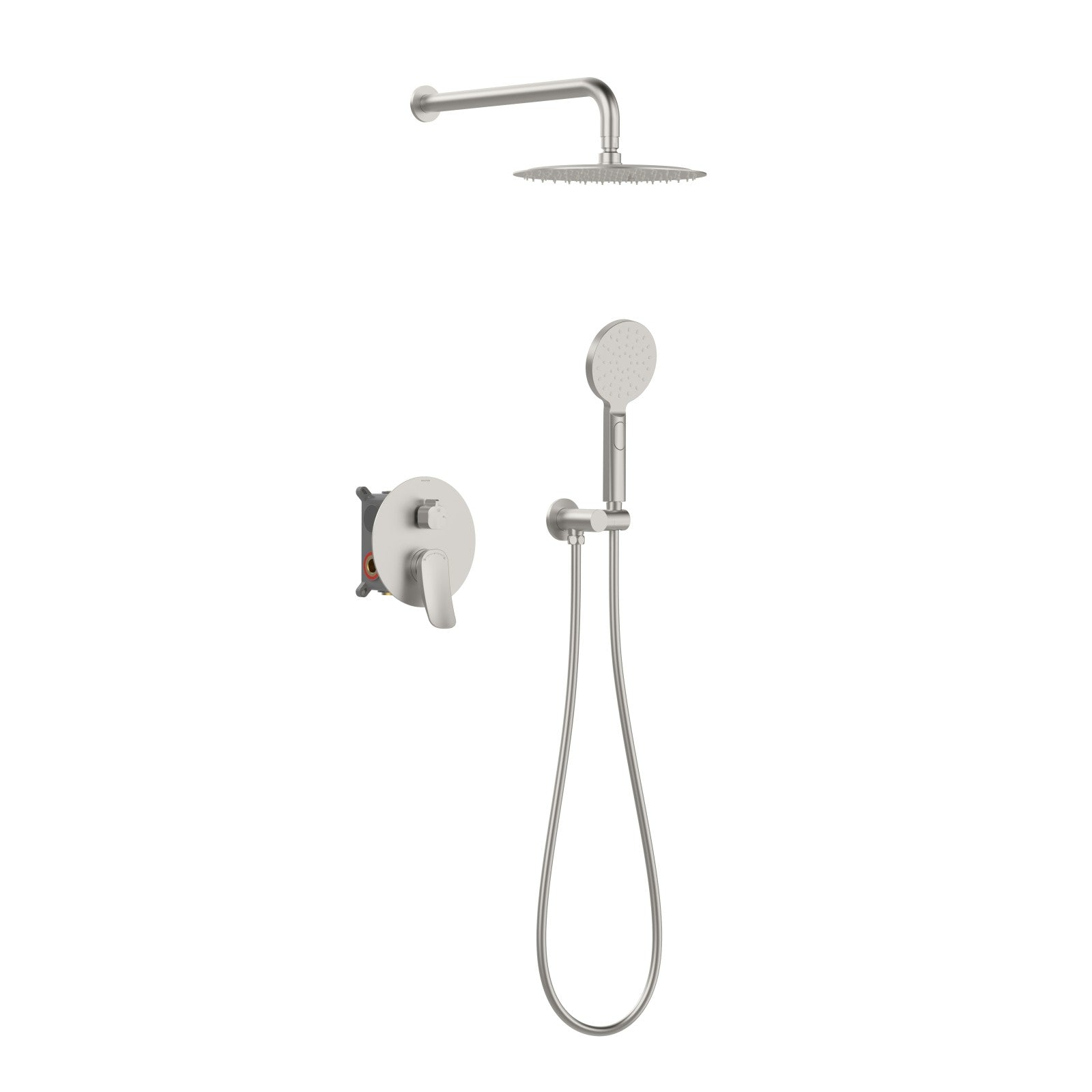 2 Way Concealed Shower System with Rain Shower and Hand Shower – Round Trim Shower Set – AB502076 Brushed Nickel