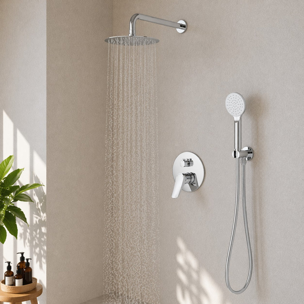 2 Way Concealed Shower System with Rain Shower and Hand Shower – Round Trim Shower Set – AB502076