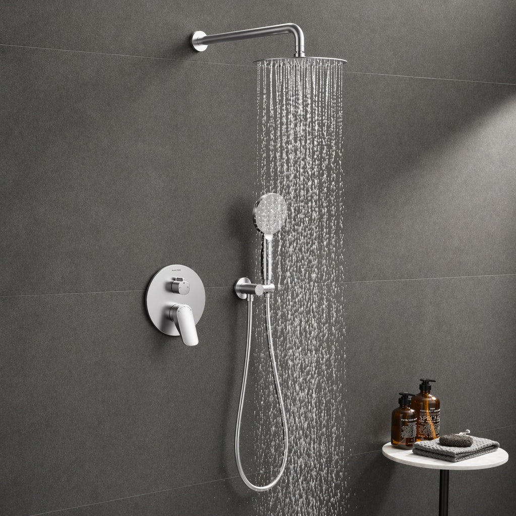 2 Way Concealed Shower System with Rain Shower and Hand Shower – Round Trim Shower Set – AB502076