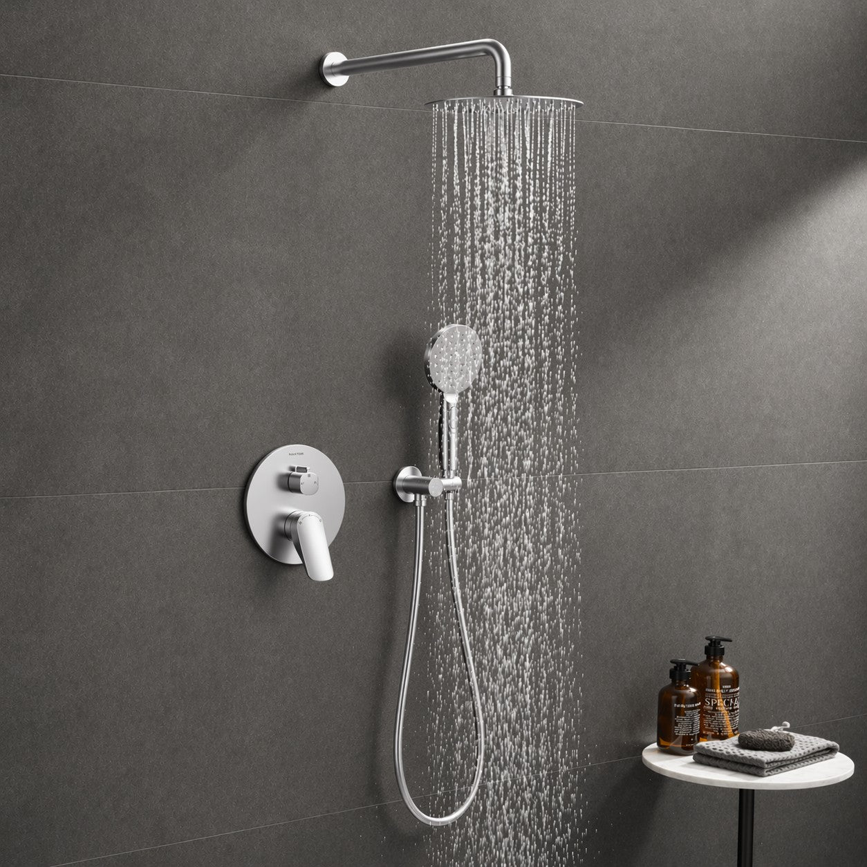2 Way Concealed Shower System with Rain Shower and Hand Shower – Round Trim Shower Set – AB502076