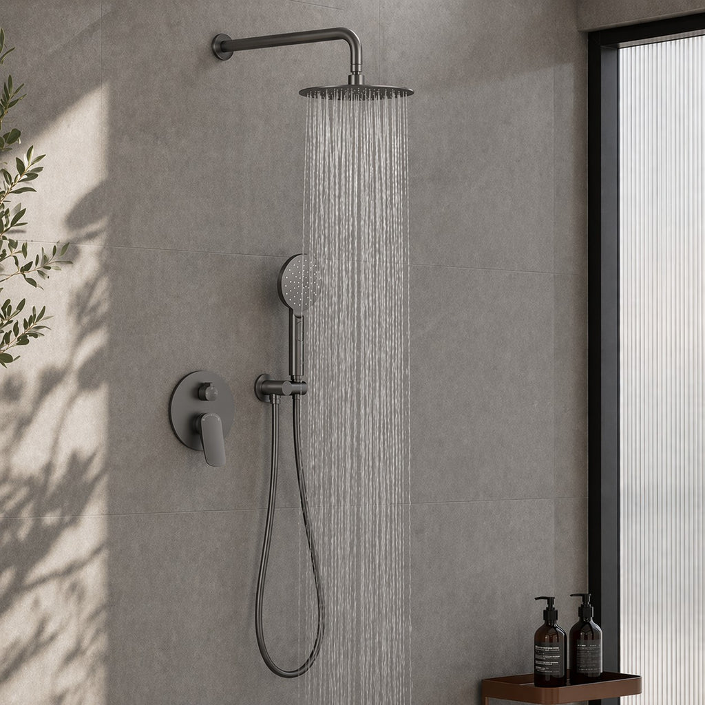 2 Way Concealed Shower System with Rain Shower and Hand Shower – Round Trim Shower Set – AB502076