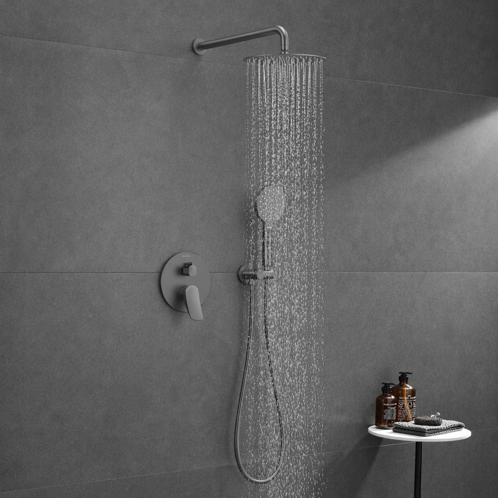 2 Way Concealed Shower System with Rain Shower and Hand Shower – Round Trim Shower Set – AB502076