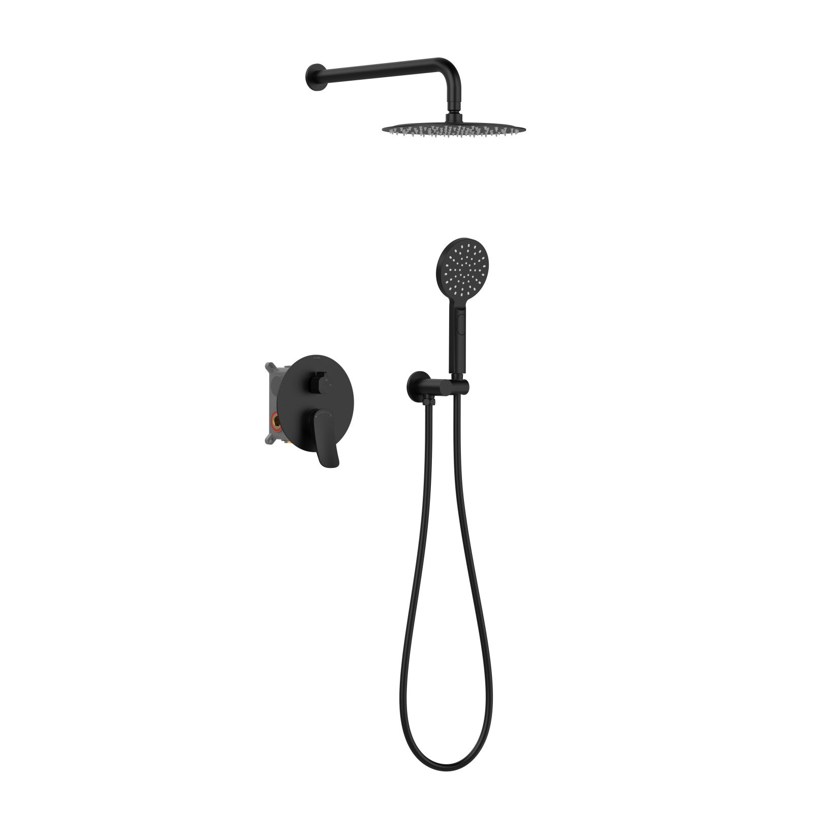 2 Way Concealed Shower System with Rain Shower and Hand Shower – Round Trim Shower Set – AB502076 Matte Black