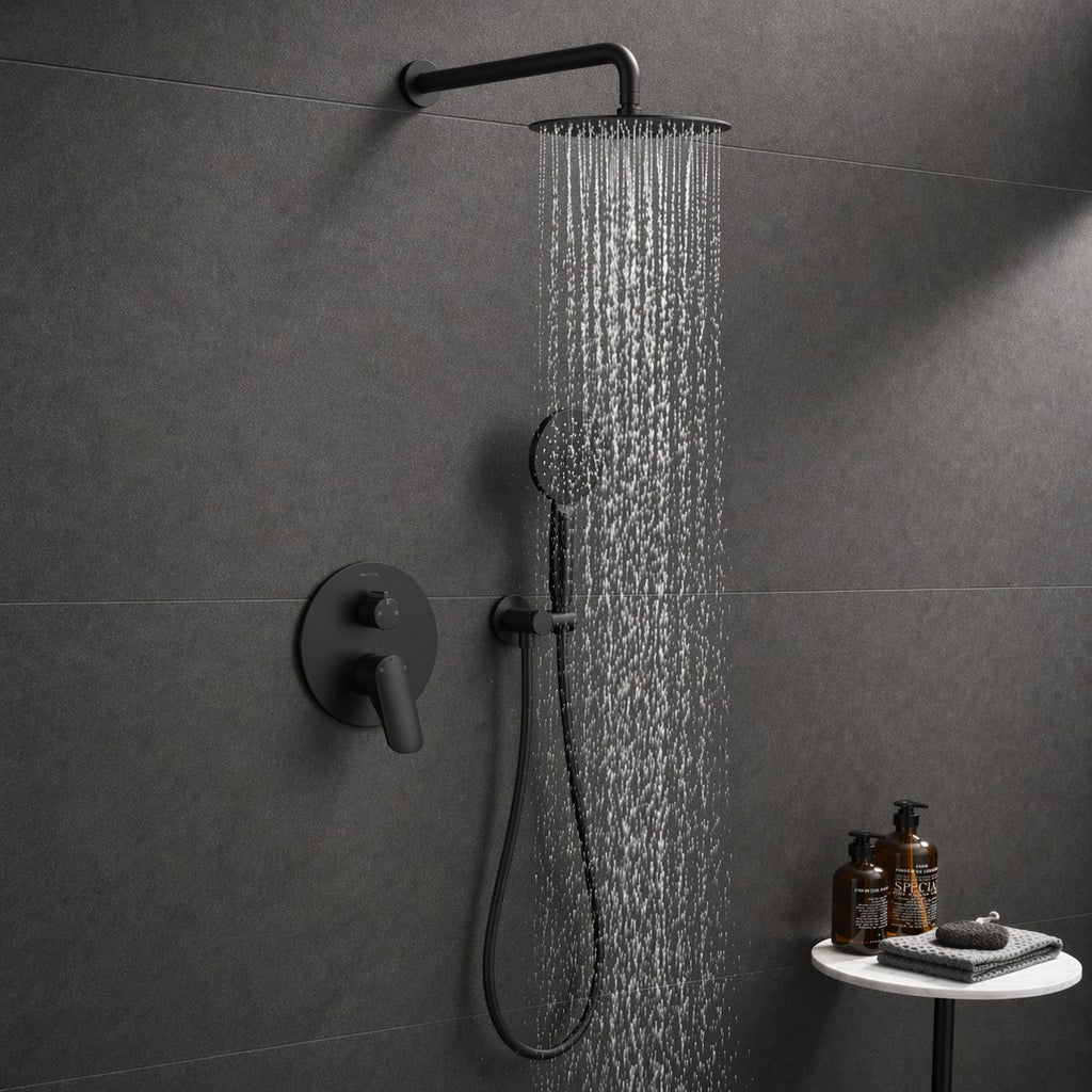 2 Way Concealed Shower System with Rain Shower and Hand Shower – Round Trim Shower Set – AB502076