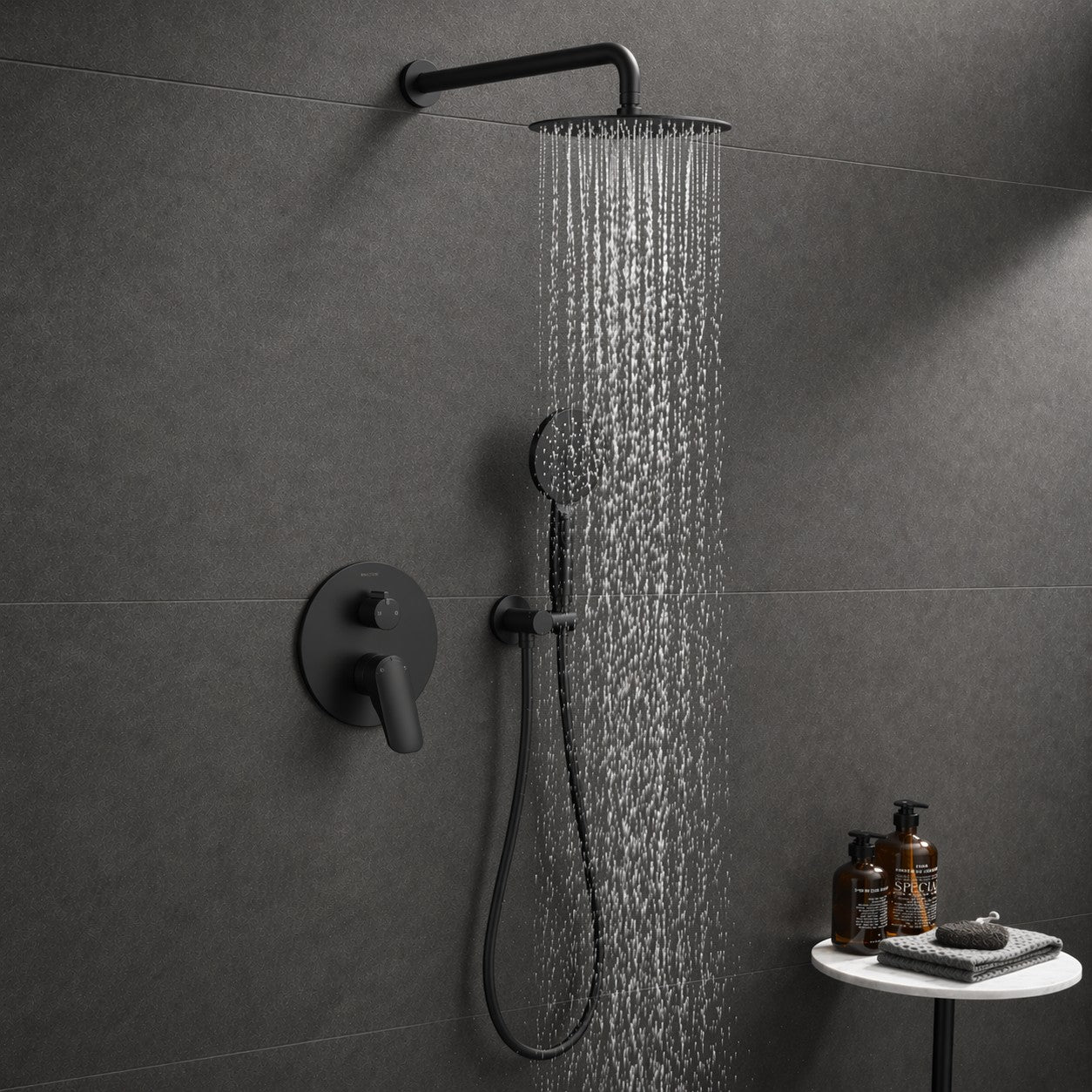 2 Way Concealed Shower System with Rain Shower and Hand Shower – Round Trim Shower Set – AB502076