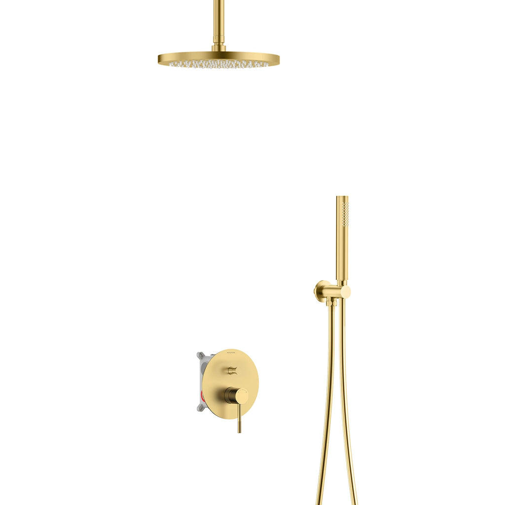 2 Way Wall Concealed Shower System with Box and Trim Plate Kit – Rain Shower & Brass Hand Shower – AB502133 Brushed Gold