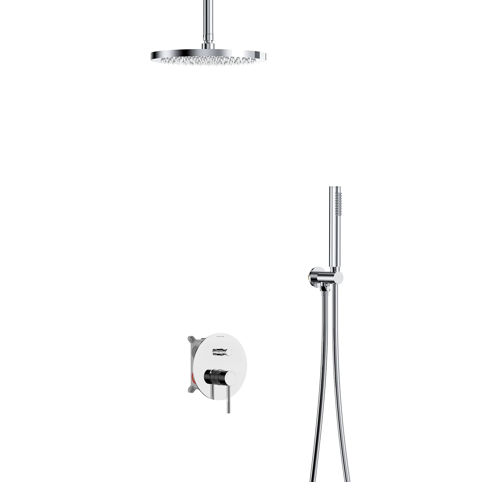 2 Way Wall Concealed Shower System with Box and Trim Plate Kit – Rain Shower & Brass Hand Shower – AB502133 Chrome