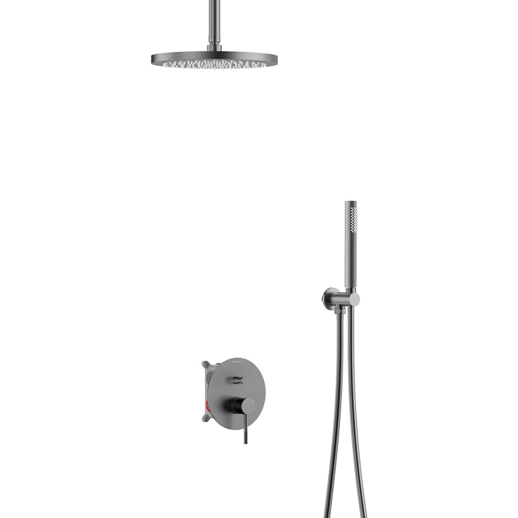 2 Way Wall Concealed Shower System with Box and Trim Plate Kit – Rain Shower & Brass Hand Shower – AB502133 Brushed Gun Metal